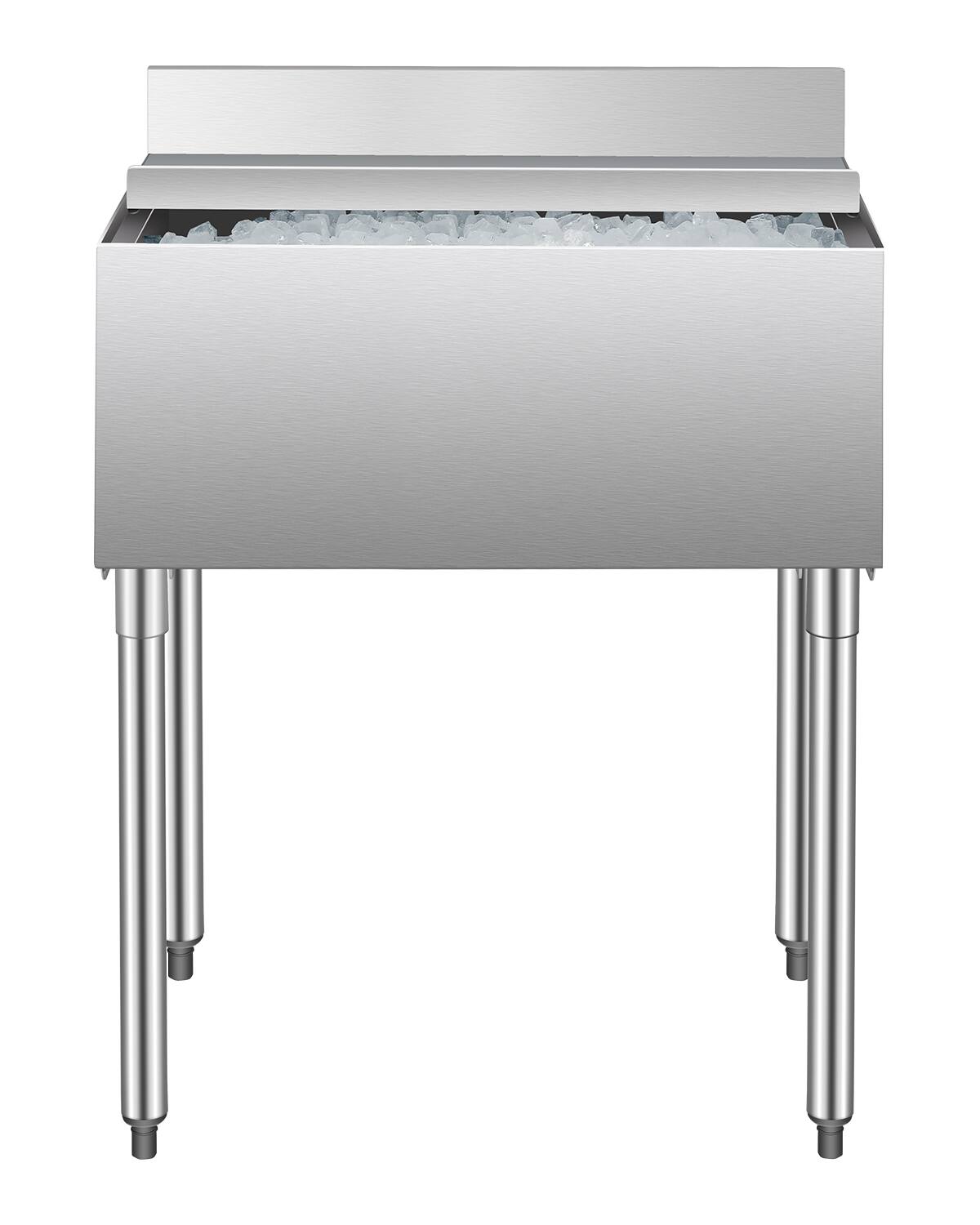 Front. VEVOR - Commercial Ice Bin, 78.4 L Underbar Ice Bin, 30 x 19 x 37 in Stainless Steel Ice Chest with Sliding Lid, Bottle Holders - stainless steel color.