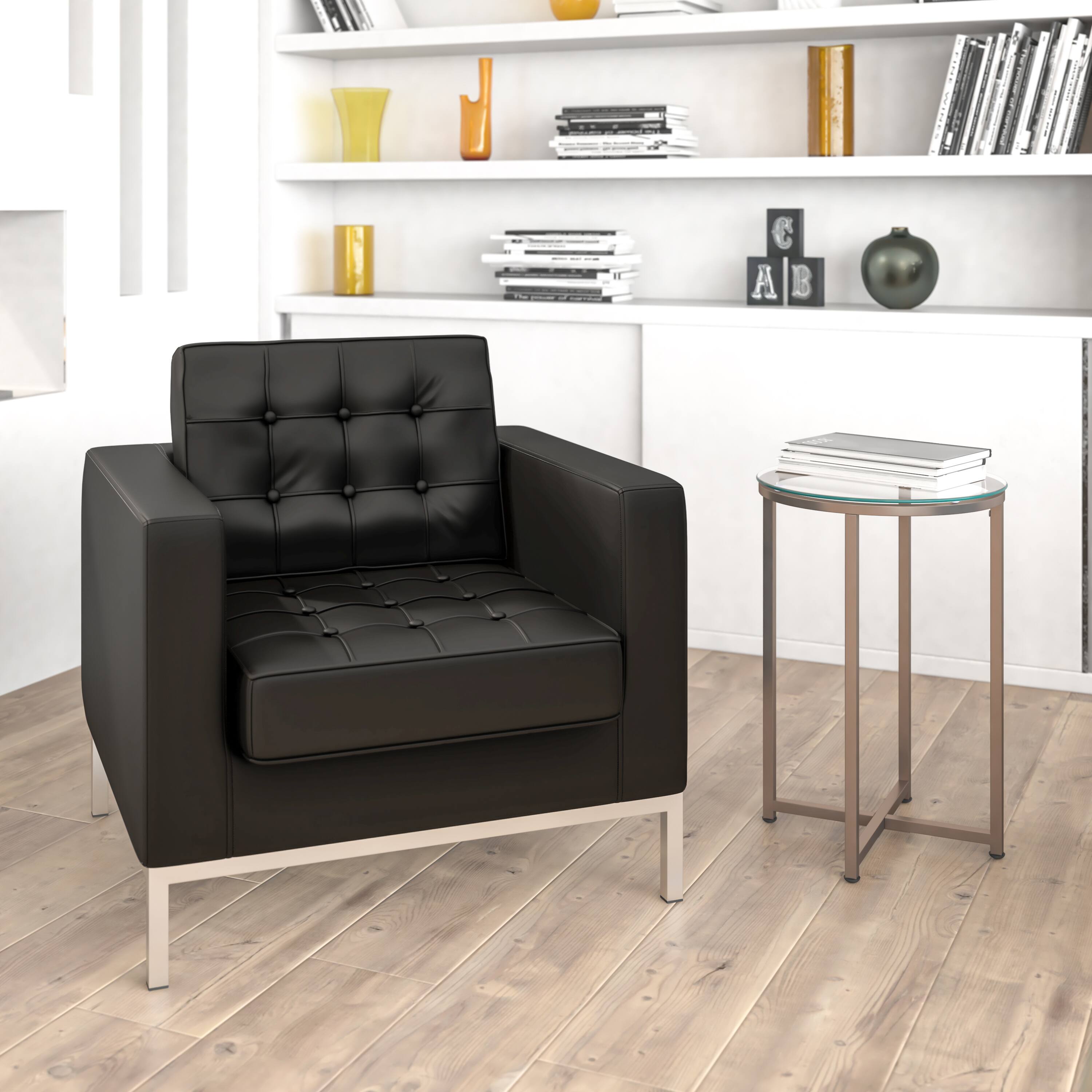 Angle. Flash Furniture - HERCULES Lacey Series Contemporary Black LeatherSoft Chair with Stainless Steel Frame - Black.