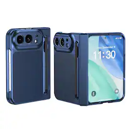Dteck - Full Body Case for Apple iPhone Duo, Rugged Cover with Screen Protector, Hinge Protection & Stylus Pen - Blue