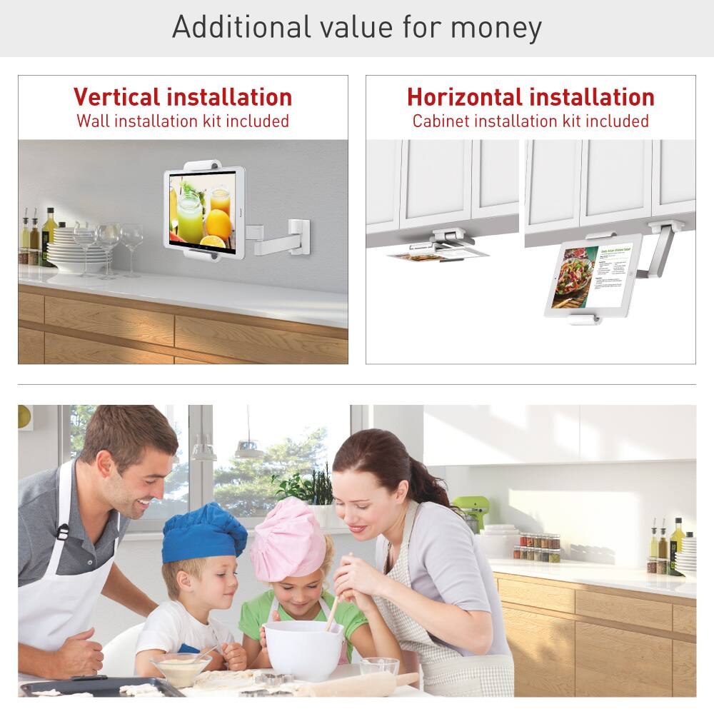 Additional value for money

Vertical installation  
Wall installation kit included

Horizontal installation  
Cabinet installation kit included