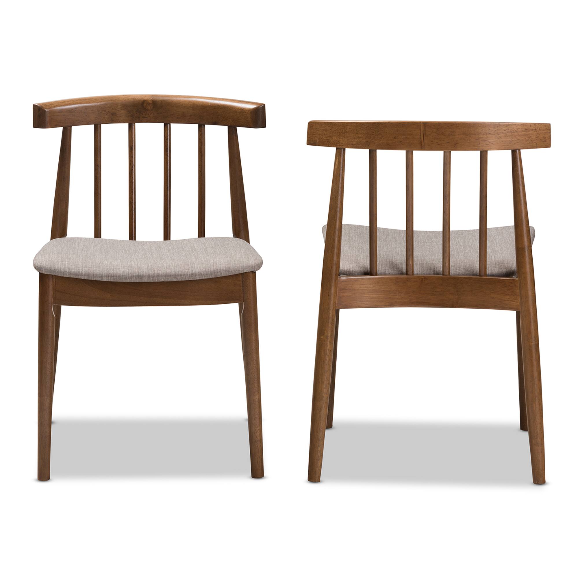 Angle. Baxton Studio - Set of 2 Wyatt Mid-Century Modern Walnut Wood Dining Chairs - Beige/"Walnut" Brown.