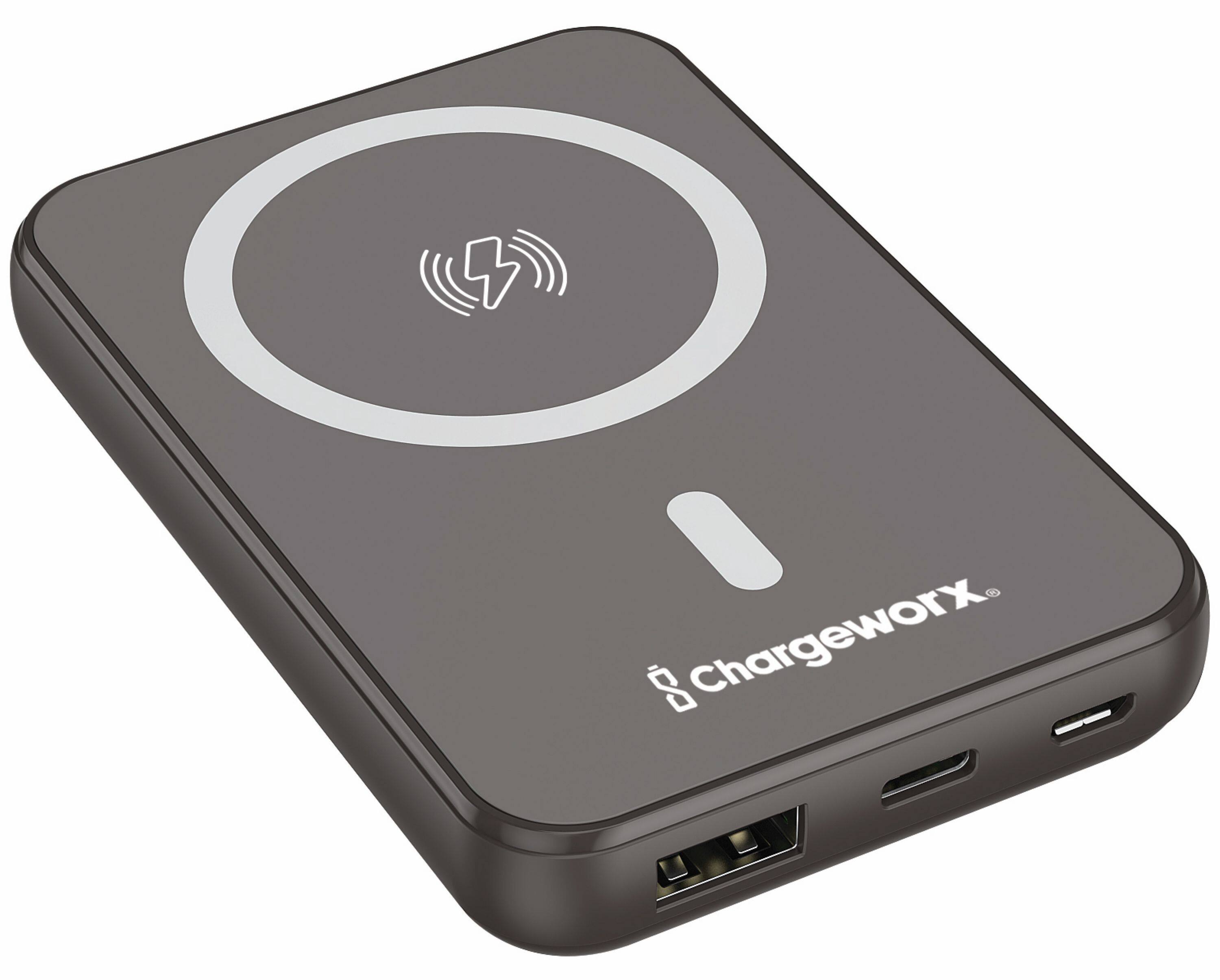 Front. Chargeworx - 5000 mAh MagSafe Power Bank - Black.