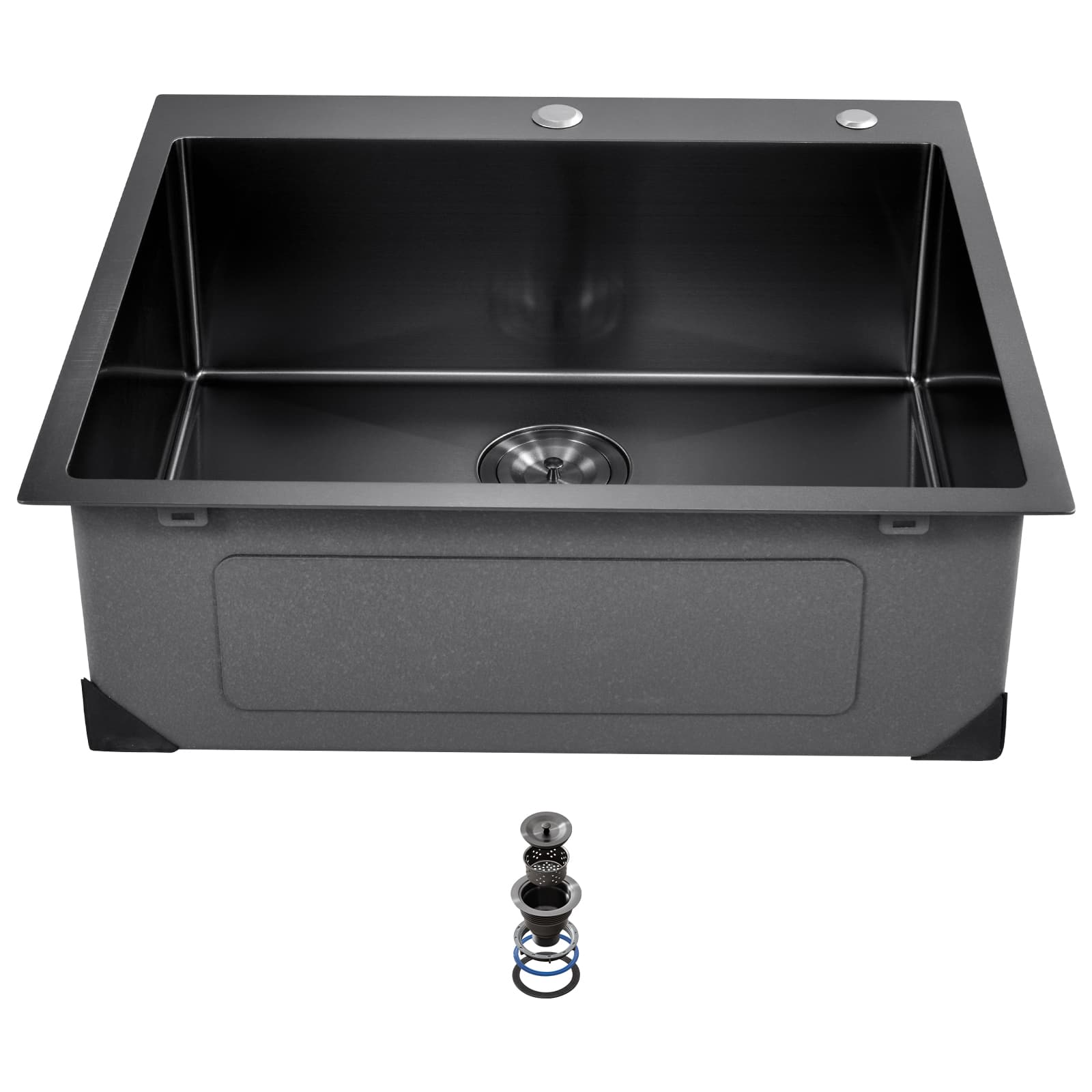 Front. VEVOR - 25 inch Kitchen Sink Workstation, 304 Stainless Steel Top Mount Sinks, Drop-In Single Bowl Farmhouse Basin - Black.