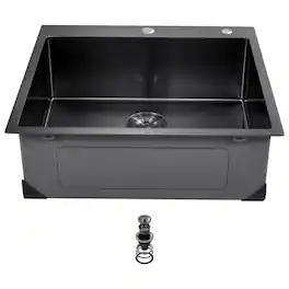 VEVOR - 25 inch Kitchen Sink Workstation, 304 Stainless Steel Top Mount Sinks, Drop-In Single Bowl Farmhouse Basin - Black