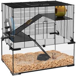Pawhut - Large Hamster Cage with Deep Tempered Glass Bottom, Running Wheel, Water Bottle, Dish, Syrian, Dwarf, Gerbils