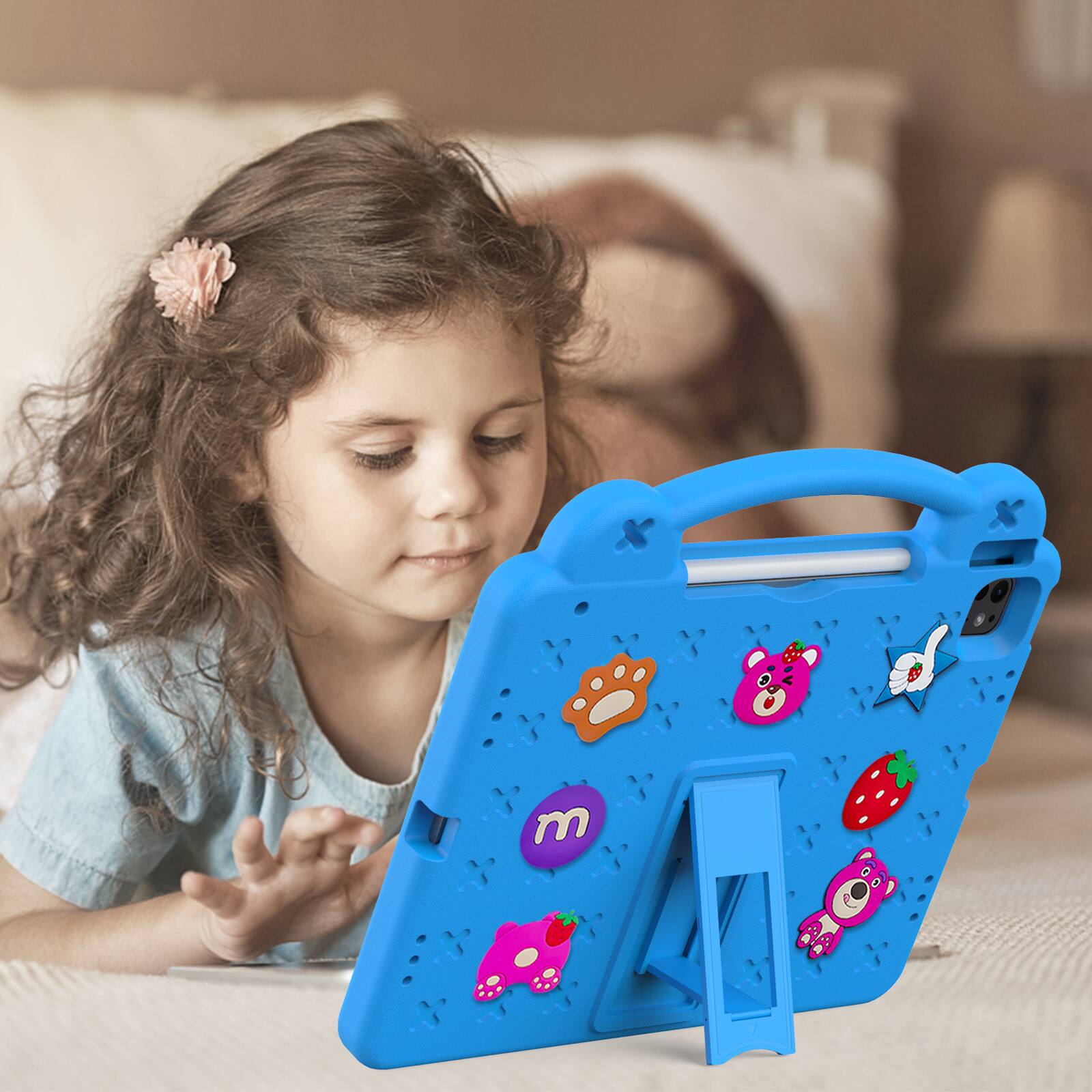 Alt View 4. Dteck - For iPad Air 13'' (M4)2026/(M3)/ (M2)& iPad Pro 13'' (M5)2025/(M4)2024 Cartoon Kid Case Kickstand Handle Grip Shockproof - Skyblue.