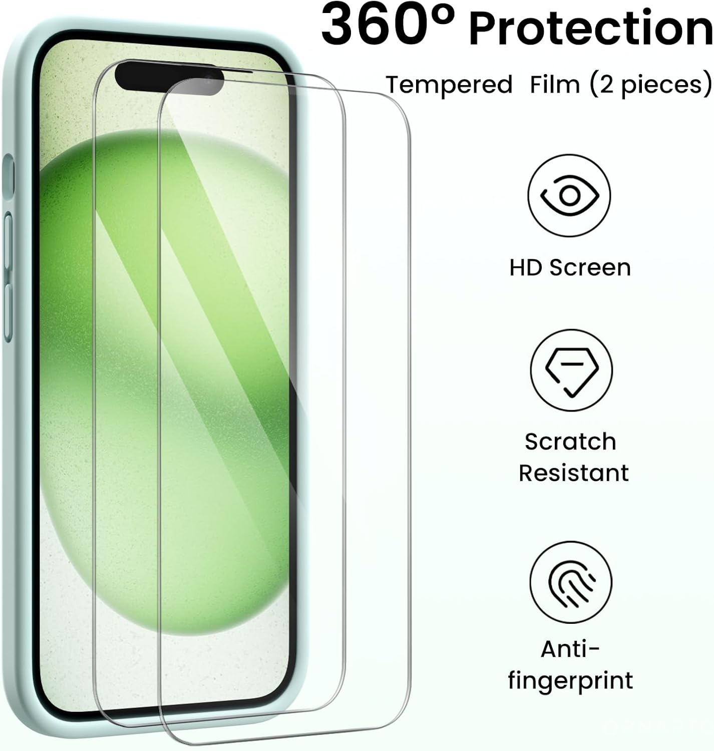360° Protection Tempered Film (2 pieces) HD Screen Scratch Resistant Anti-fingerprint