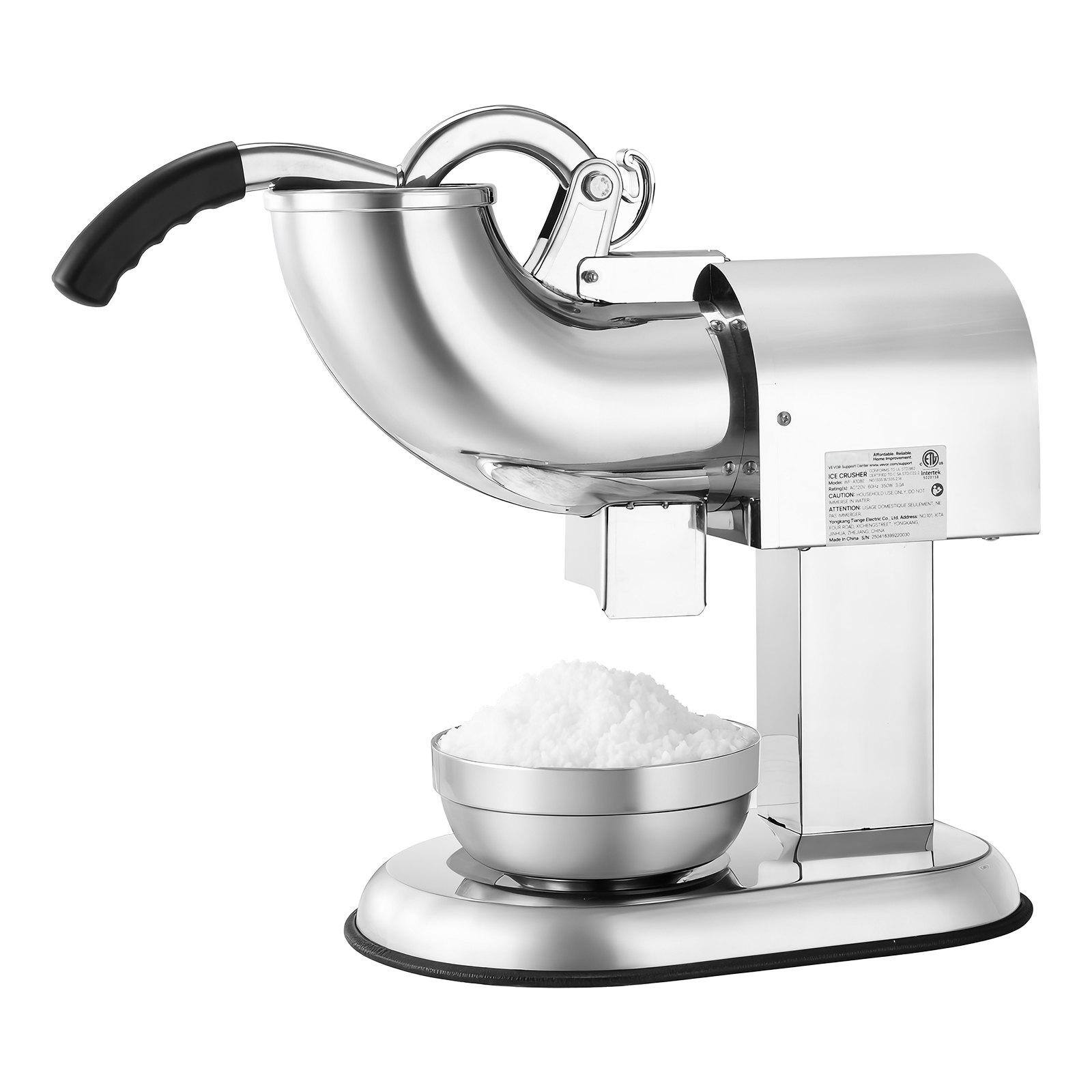 Alt View 10. Glintex - Commercial Ice Crusher 440 lbs/hr, 350W 4-Blade Electric Snow Cone Maker with Bowl & Cover for Home & Business - Silver.