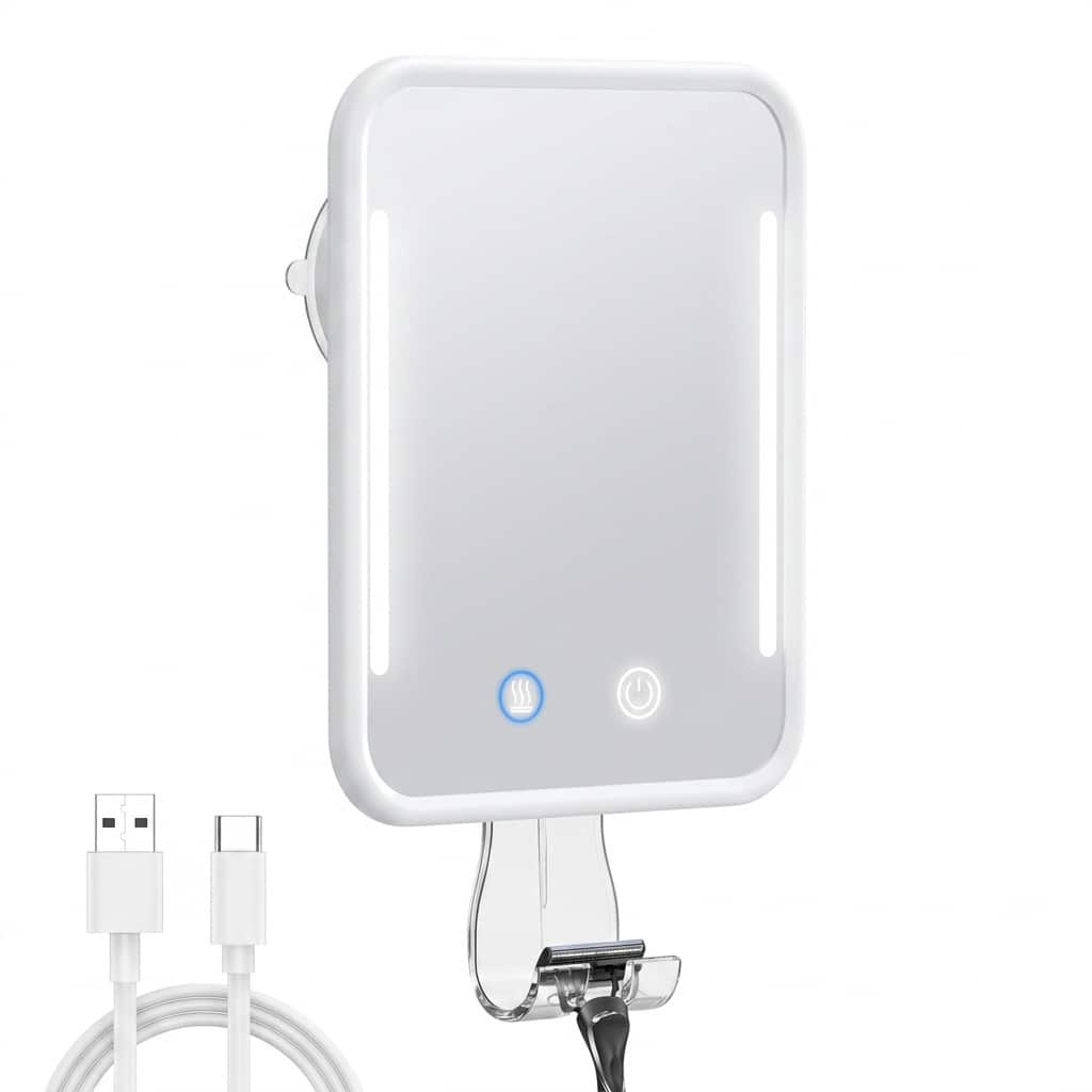 Dazzed Corner - Heated Fogless Shower Mirror with LED Light, Rechargeable, Suction Cup Razor Holder - White price history on PriceWatchPro