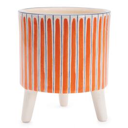 BreeBe - Footed Stripe Planter (Set of 2) - Orange, Blue