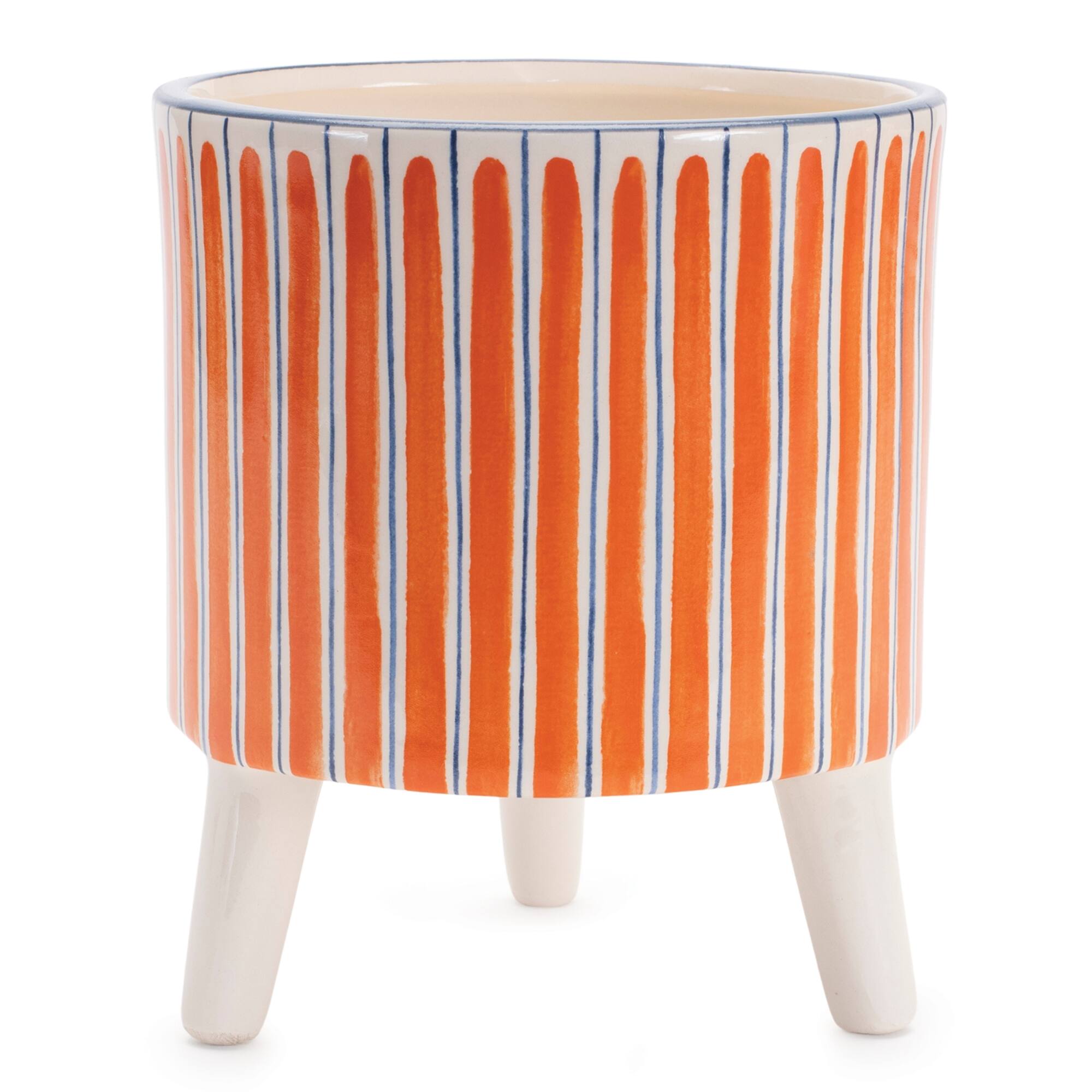 Front. BreeBe - Footed Stripe Planter (Set of 2) - Orange, Blue.