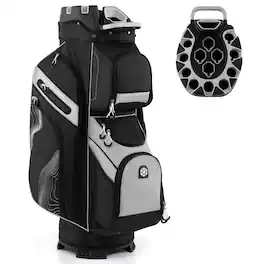 Gymax - Golf Cart Bag Molded Lock Top Golf Bag w/14-Way Full Length Dividers 11 Pockets - Gray