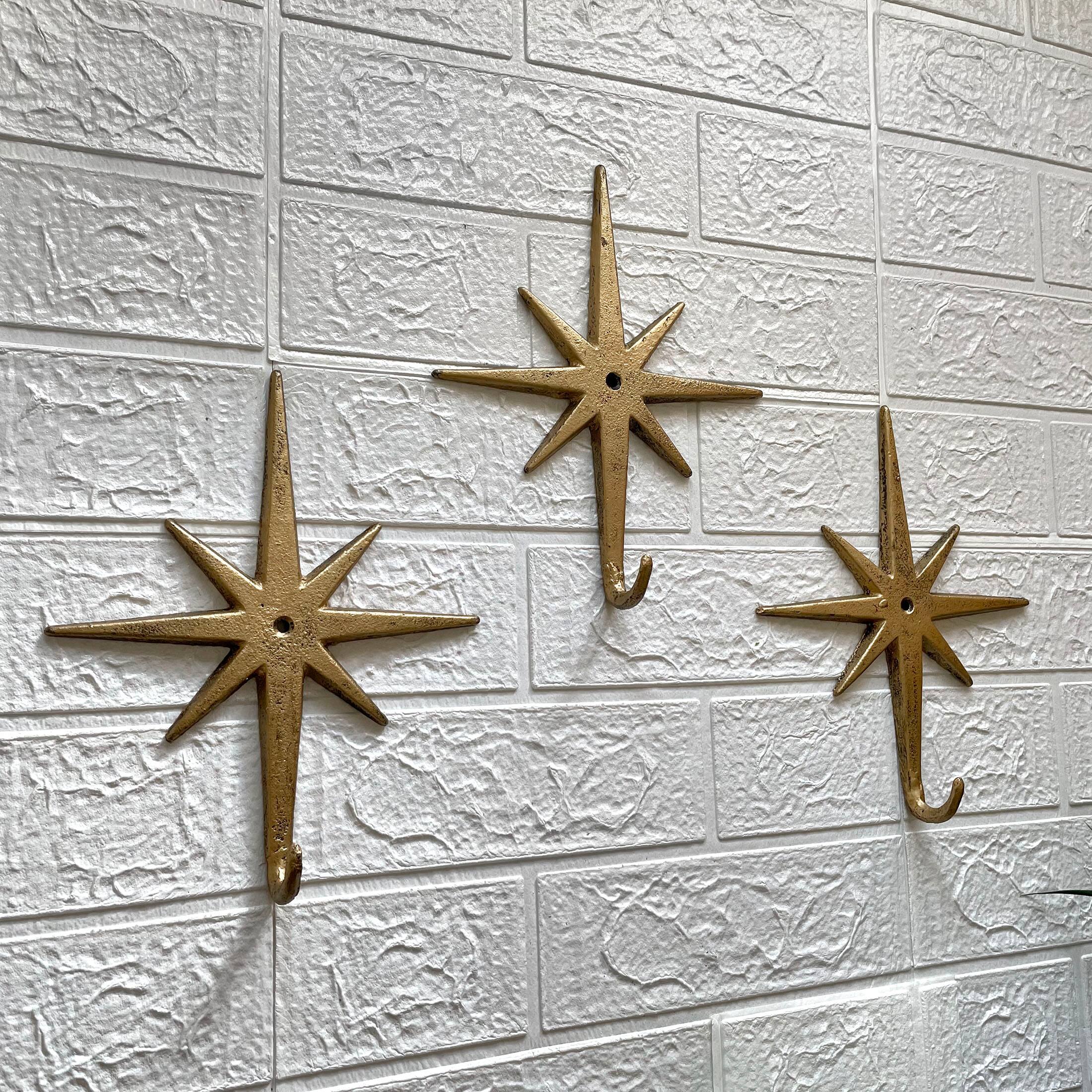 Alt View 3. Zeckos - Gold Atomic Starburst Hooks Set of 3 – Mid-Century Modern Decor - Gold.