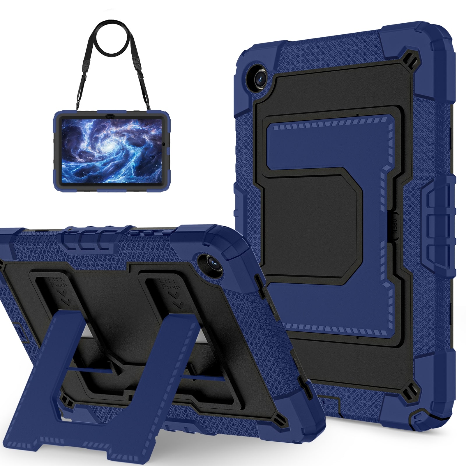UUCOVER - Case for Samsung Galaxy Tab A9+ 11-inch 2023 (SM-X210/X215/X216/X218) Shockproof TPU+PC Stand Cover with Shoulder Strap - Navyblue+Black price history on PriceWatchPro