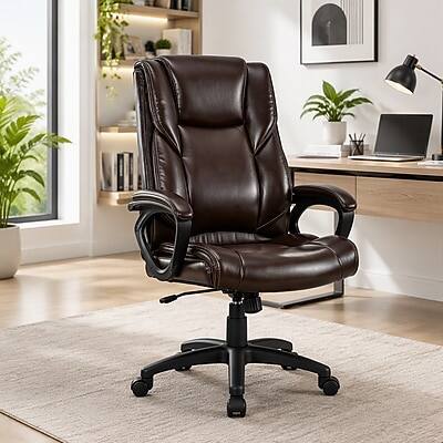 Alt View 4. Staples - Staples Kelburne Luxura Ergonomic Faux Leather Swivel Executive Chair, Brown (58227-CC) - Brown.