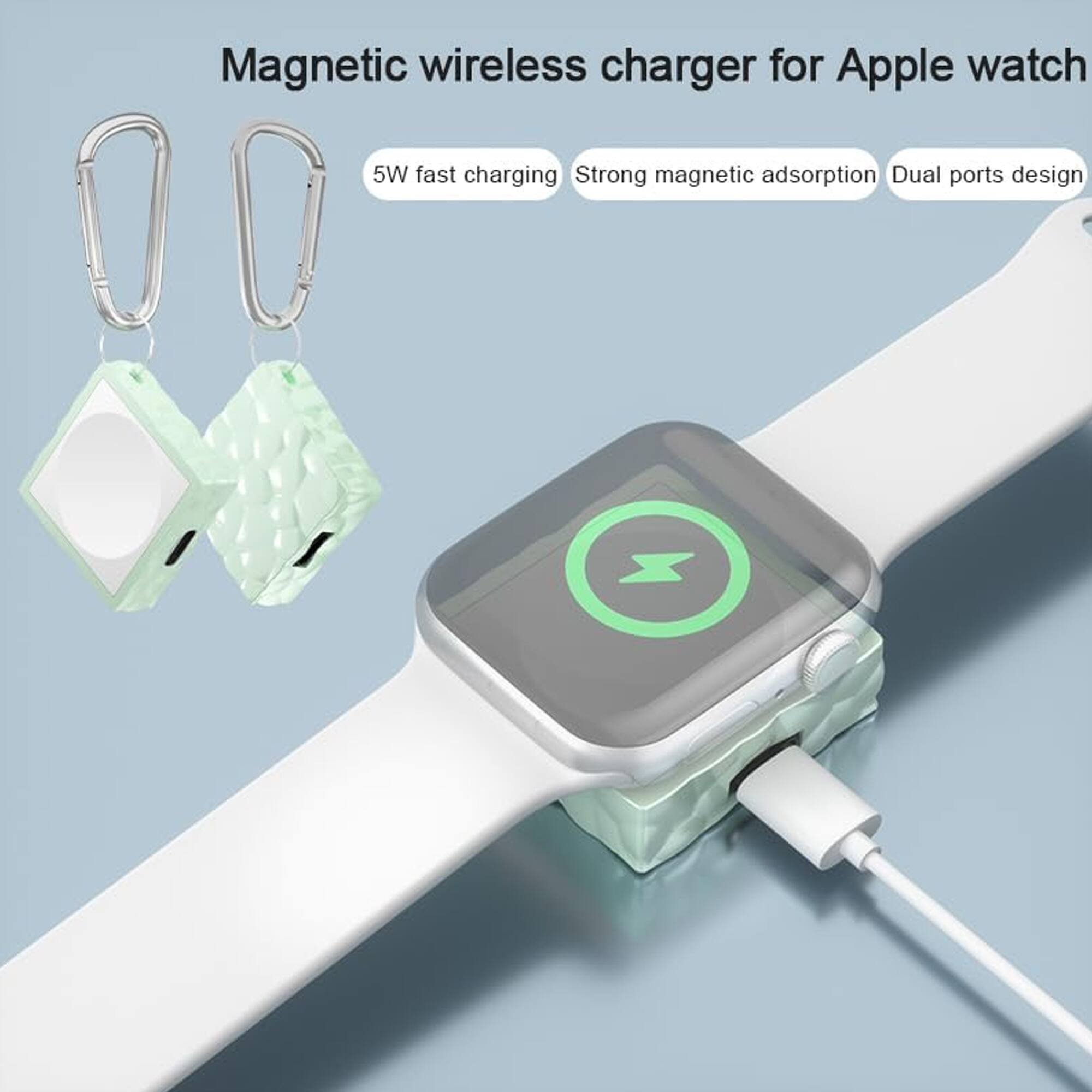 Magnetic wireless charger for Apple watch  
5W fast charging  
Strong magnetic adsorption  
Dual ports design