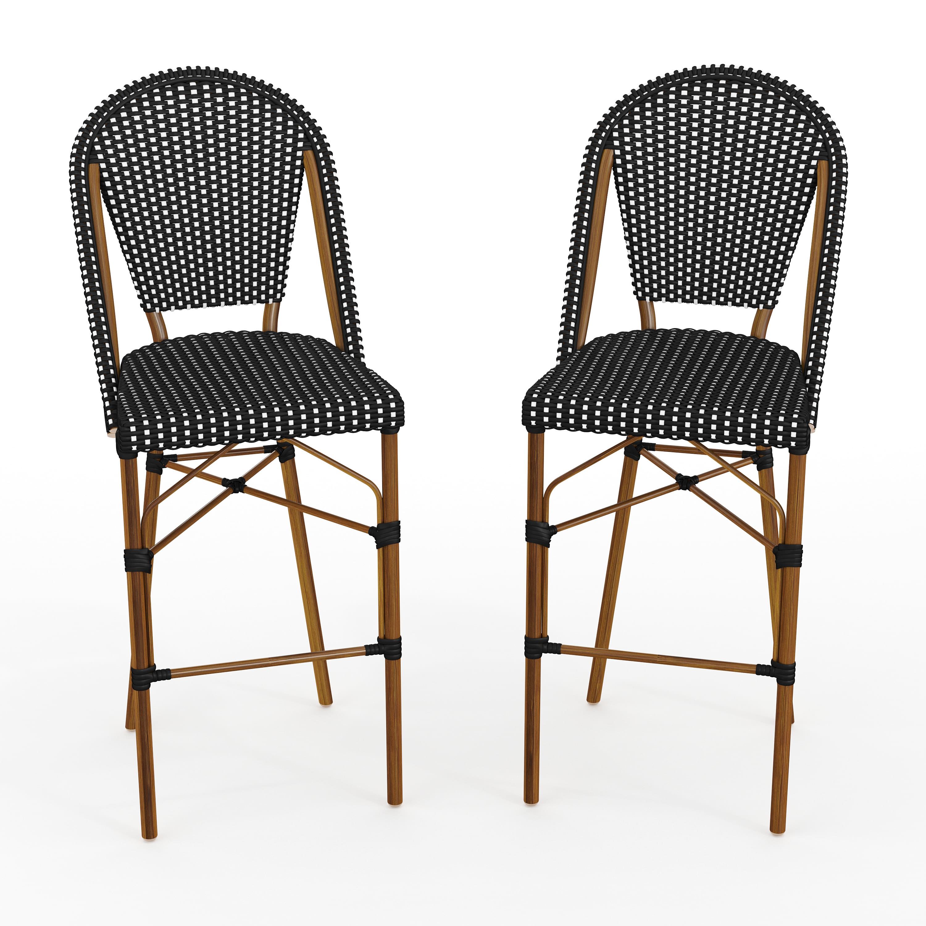 Photos - Garden Furniture Martha Stewart  Lily Pond 2PK All-Weather Stackable Patio Bistro Bar Stools - Black & White/Natural Frame 2-SDA-AD642172-BS 