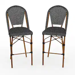 Martha Stewart - Lily Pond 2PK All-Weather Stackable Patio Bistro Bar Stools - Black & White/Natural Frame
