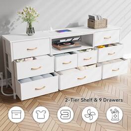 Furnulem - 63 Inch Modern TV Stand with LED Lights Charging Station 9 Drawers Media Console for Living Room Bedroom - White