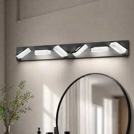 RYHNUYNE - Modern LED Bathroom Vanity Light Fixture 6‑Light Acrylic Wall Sconce,Bathroom Wall Lighting Over Mirror for Bath - Black