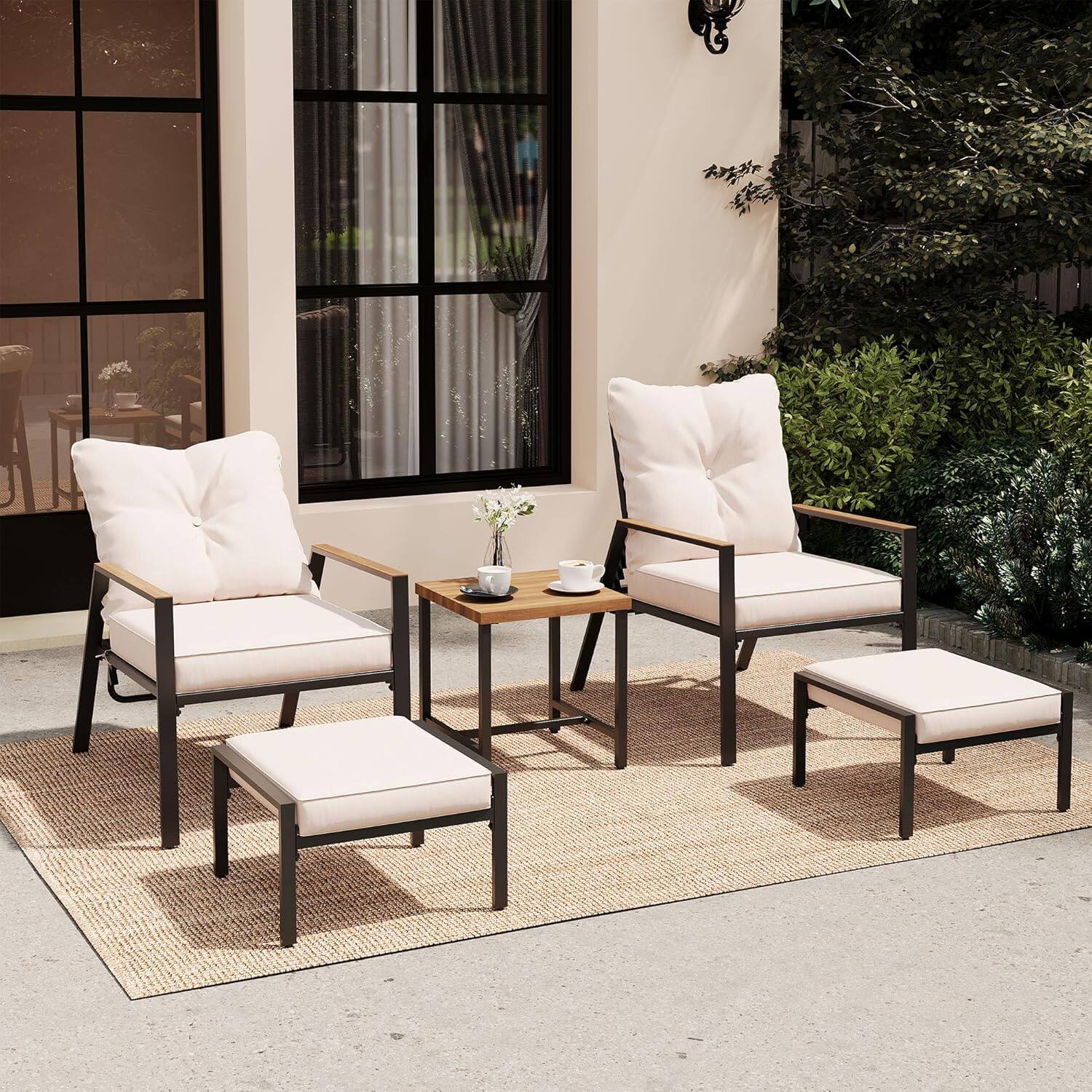 Angle. Yardgrace - 5-Piece All-Weather Patio Conversation Set with Adjustable Reclining Chairs, Ottomans & Coffee Table - Brown.