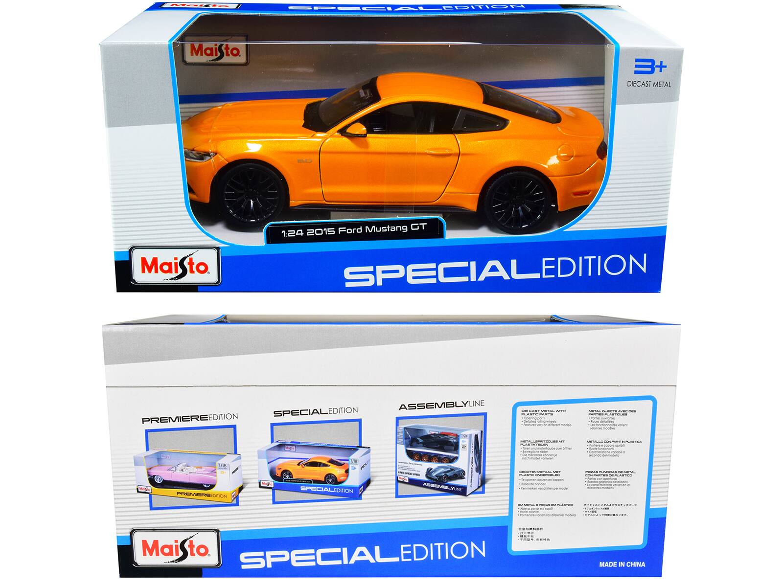MINI SPECIAL EDITION  
MaiSto 3+ DIECAST METAL  
MaiSto Ford Mustang GT 1:24 2015  
SPECIALEDITION EDITION  
ASSEMBLYLINE SPECIALEDITION  
PREMIEREEDITION  

MAISTO  
SPECIALEDITION  

MAISTO  
SPECIALEDITION  

MADE IN CHINA