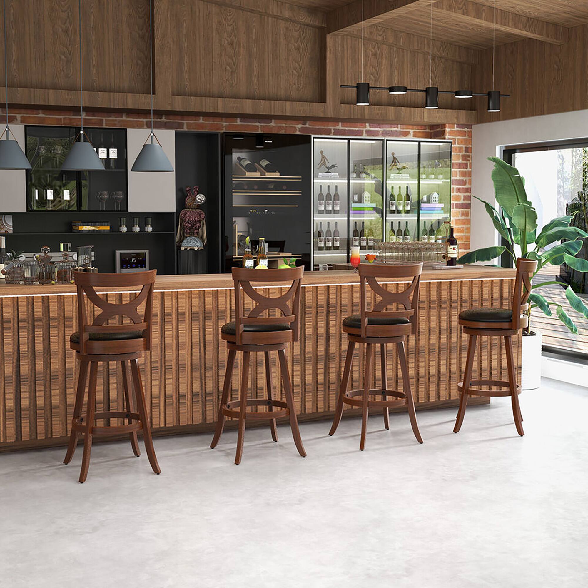 Alt View 1. Gymax - Gymax 4pcs 30.5'' Bar Stools 360° Swivel Bar Height w/ PVC Leather Cushioned Seat - Espresso, Black.