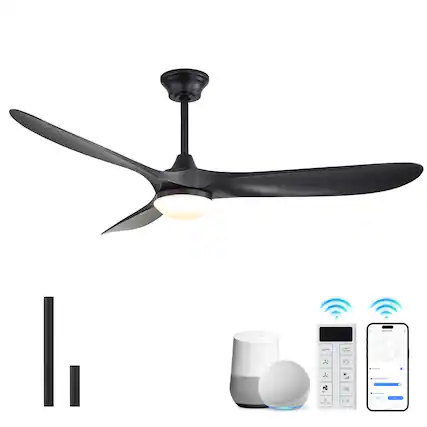 Front. Sofucor - 60'' Outdoor Ceiling Fan with Integrated LED Light & Remote Dimmable 3CCT 6 Speed DC Motor for Patio Bedroom Living Room - Black.