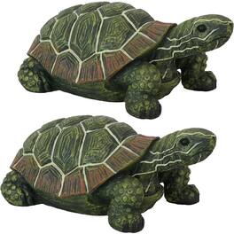 Sunnydaze - Terrance the Tortoise Indoor and Outdoor Statue - 9 in - Set of 2 - Green