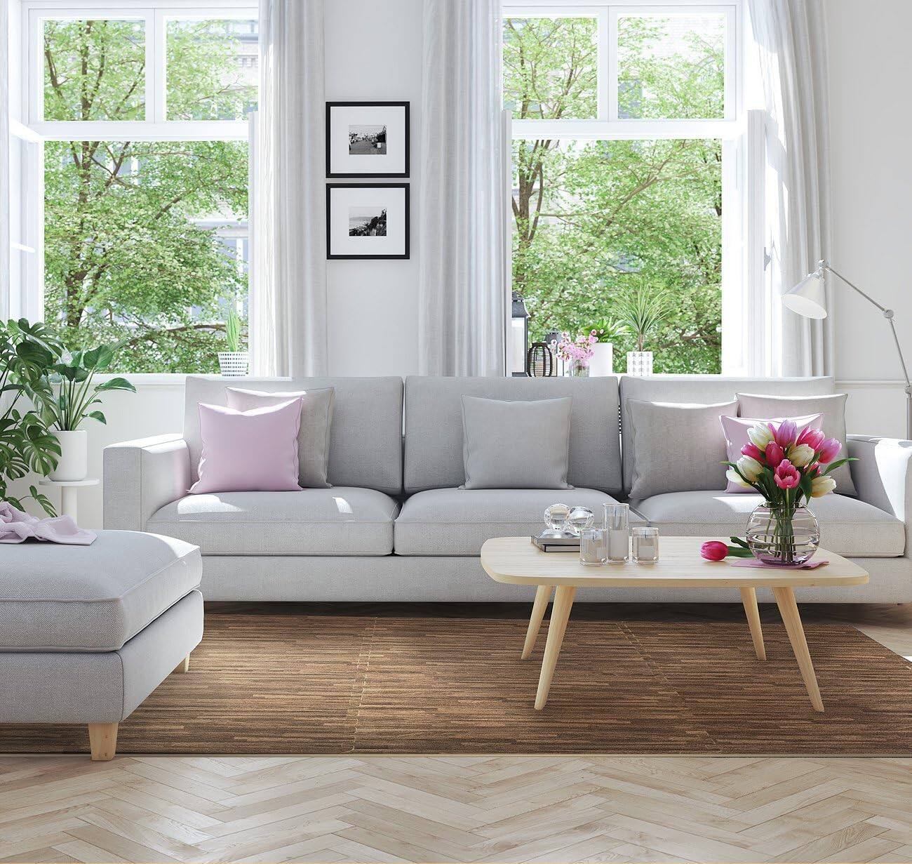 Alt View 4. Sorbus - Sorbus 3/8-Inch Thick 48 Sq. Ft. Wood Grain Floor Foam EVA Interlocking Mats Tiles w/ Borders - for Home, Trade Show - Dark.