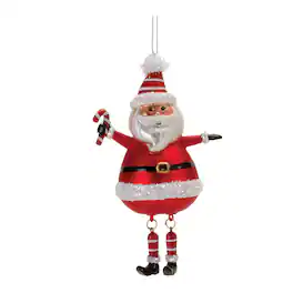 BreeBe - Glittered Glass Santa Ornament with Dangle Legs (Set of 6) - Red, White