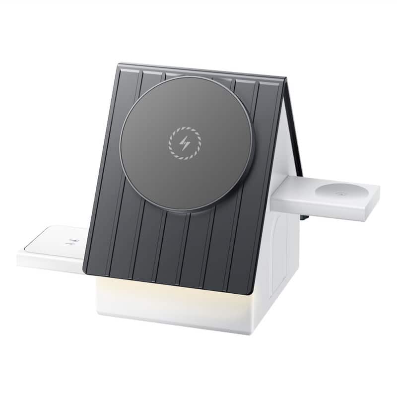 RISOKEYS - 3-in-1 Magnetic Wireless Charging Station - Foldable Fast Power Adapter for iPhone, Apple Watch & AirPods - White