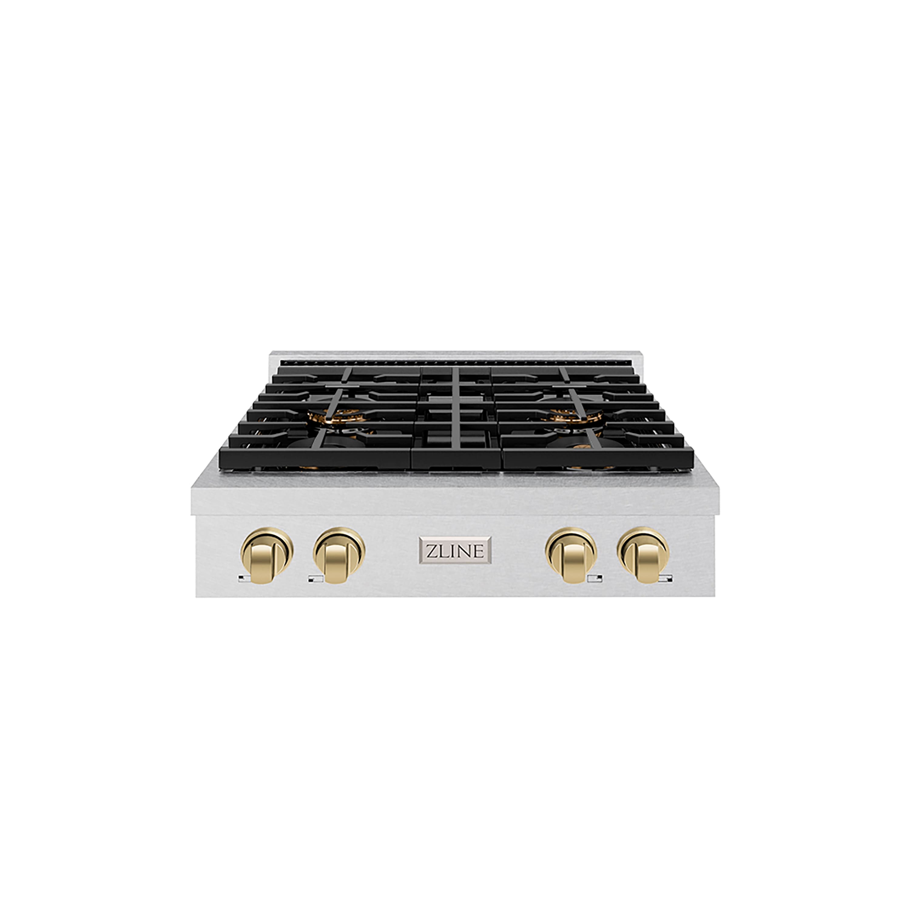 ZLINE Autograph 30 in. Satin Steel Paramount Built-In Gas Cooktop w/ 4 DuoPro Burners and Bronze Accents (PSRTSZ-30-CB) Front