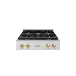 ZLINE - Autograph 30 in. Satin Steel Paramount Built-In Gas Cooktop w/ 4 DuoPro Burners and Bronze Accents (PSRTSZ-30-CB) - Stainless Steel