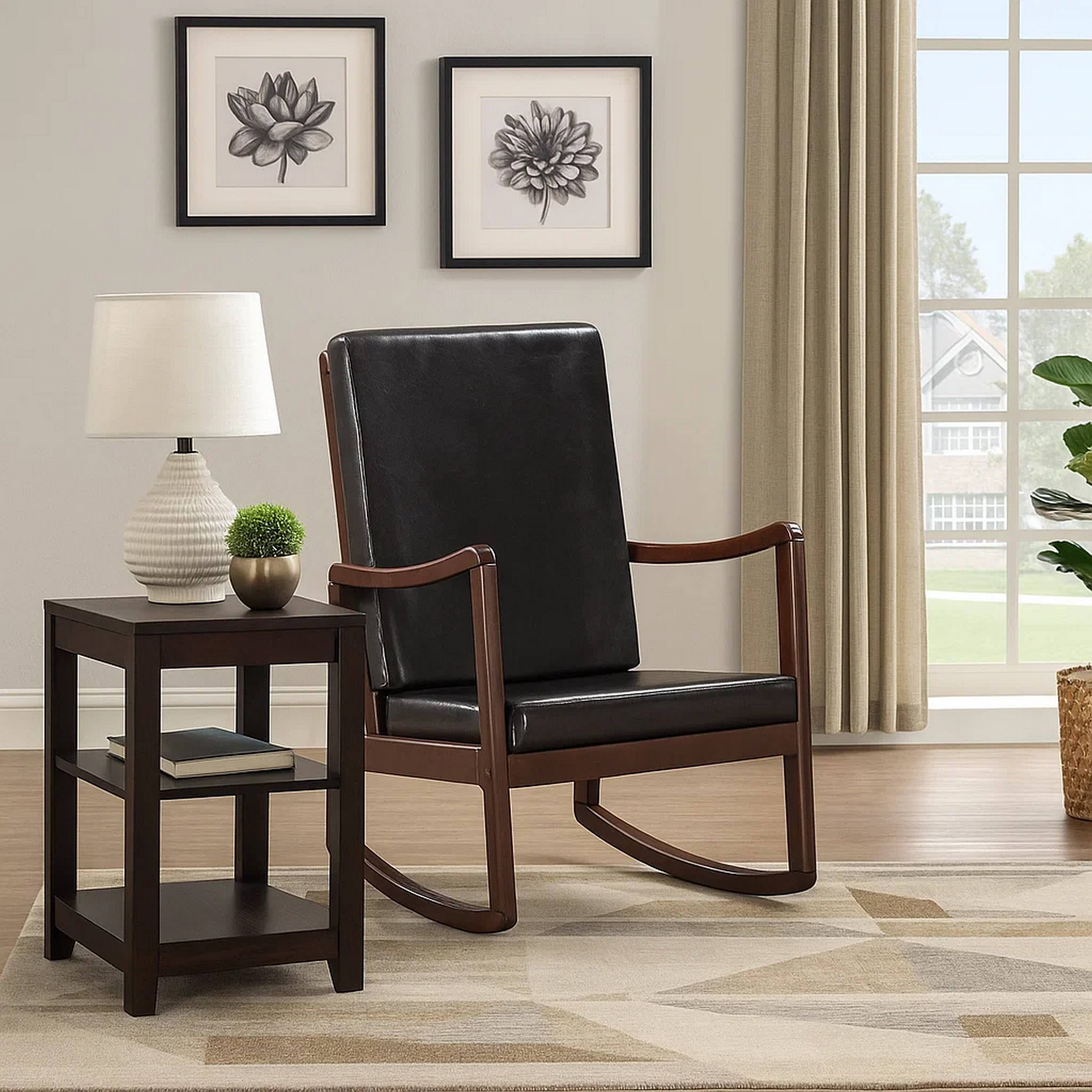 Alt View 6. Manhattan Lane - Rocking Chair with Leatherette Seating and Wooden Frame - Black.