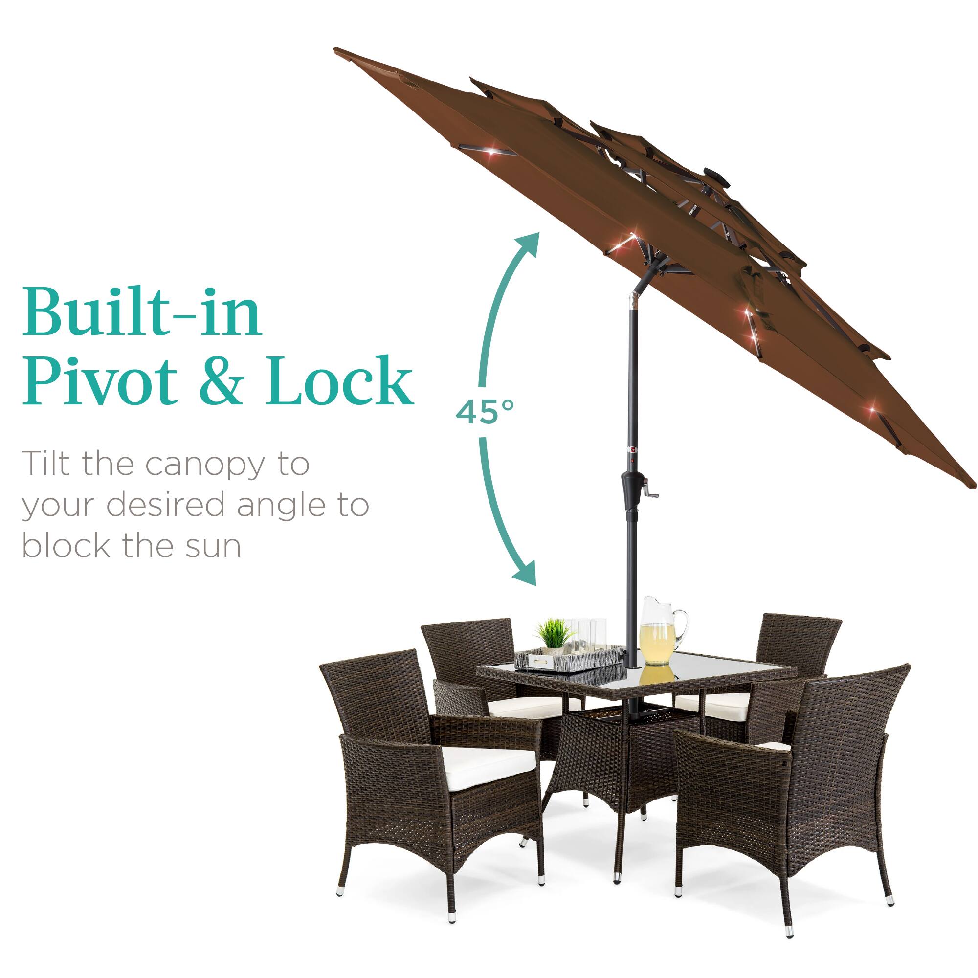 Built-in Pivot & Lock

Tilt the canopy to your desired angle to block the sun

45°