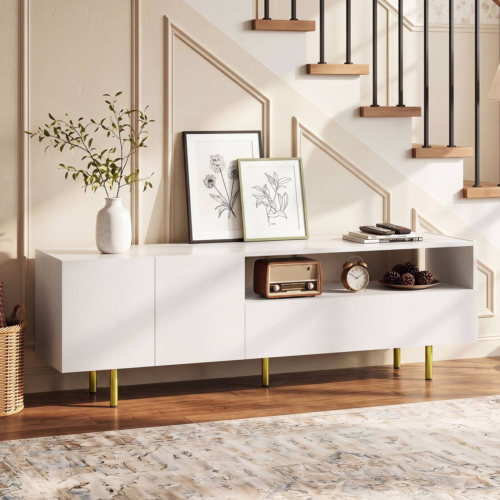 Alt View 3. Costway - Costway Entertainment Center with Storage Cabinet, Open Shelf & Drawer for TVs up to 70" - White.