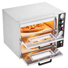 VEVOR - Pizza Oven Electric, 18" Double-Deck Commercial Countertop Pizza Oven, 842°F Max Temp, Indoor Pizza Maker - Silver