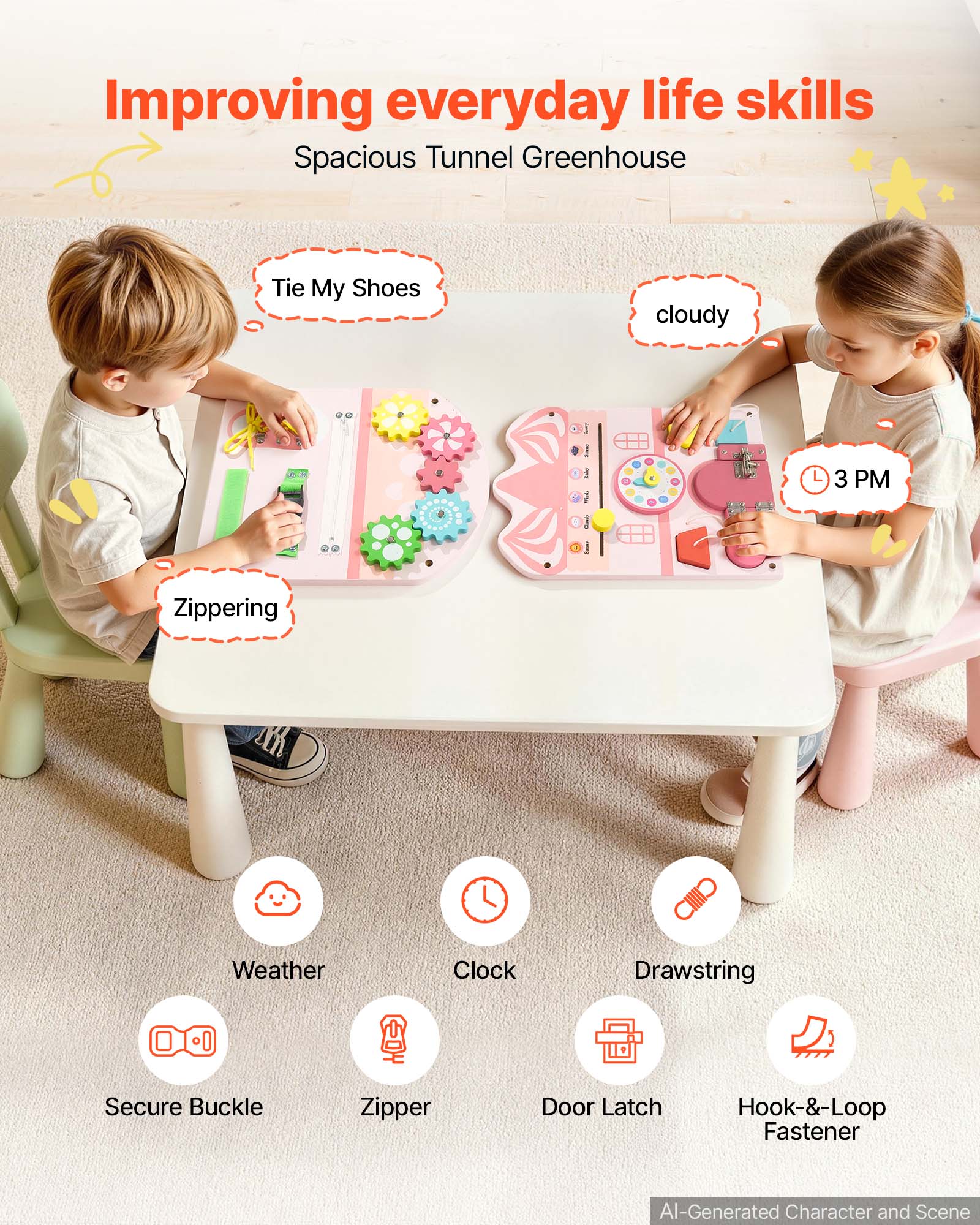 VEVOR Wall Busy Board, 14 in 1 Castle Montessori Sensory Activity ...