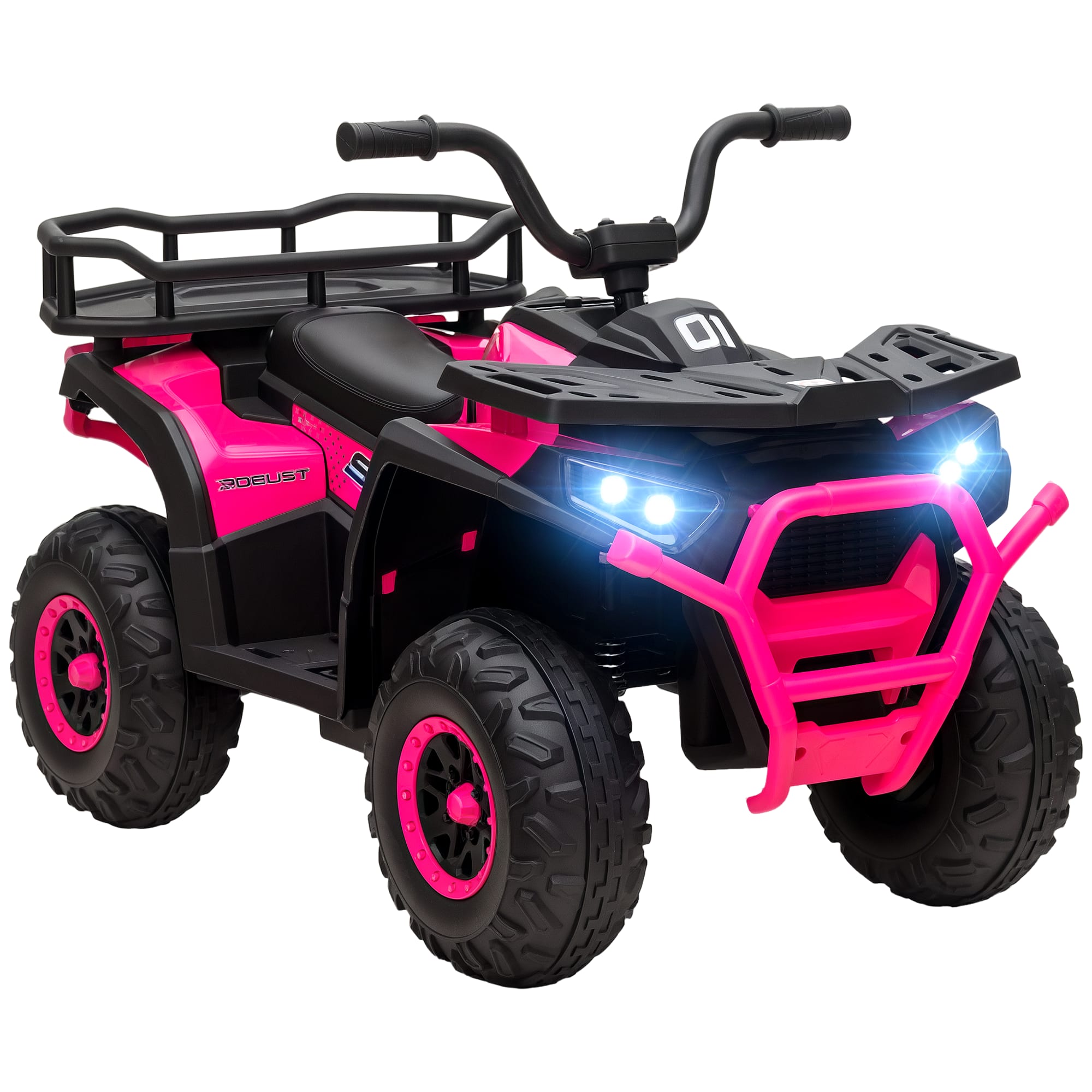Front. Qaba - 12V Kids ATV, 4 Wheeler Quad, 3.7Mph Battery Car with 4 Suspension Wheels, Storage, LED Lights, Music USB, Tire, for 3-5.