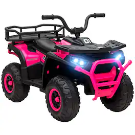 Qaba - 12V Kids ATV, 4 Wheeler Quad, 3.7Mph Battery Car with 4 Suspension Wheels, Storage, LED Lights, Music USB, Tire, for 3-5