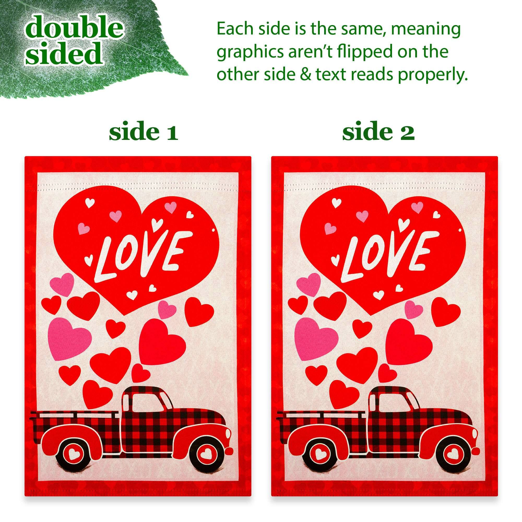 double sided

Each side is the same, meaning graphics aren't flipped on the other side & text reads properly.

side 1

LOVE

side 2

LOVE