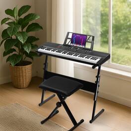 Winado - 61 Key Lighting Electric Keyboard with Piano Stand,3 Teaching Modes
