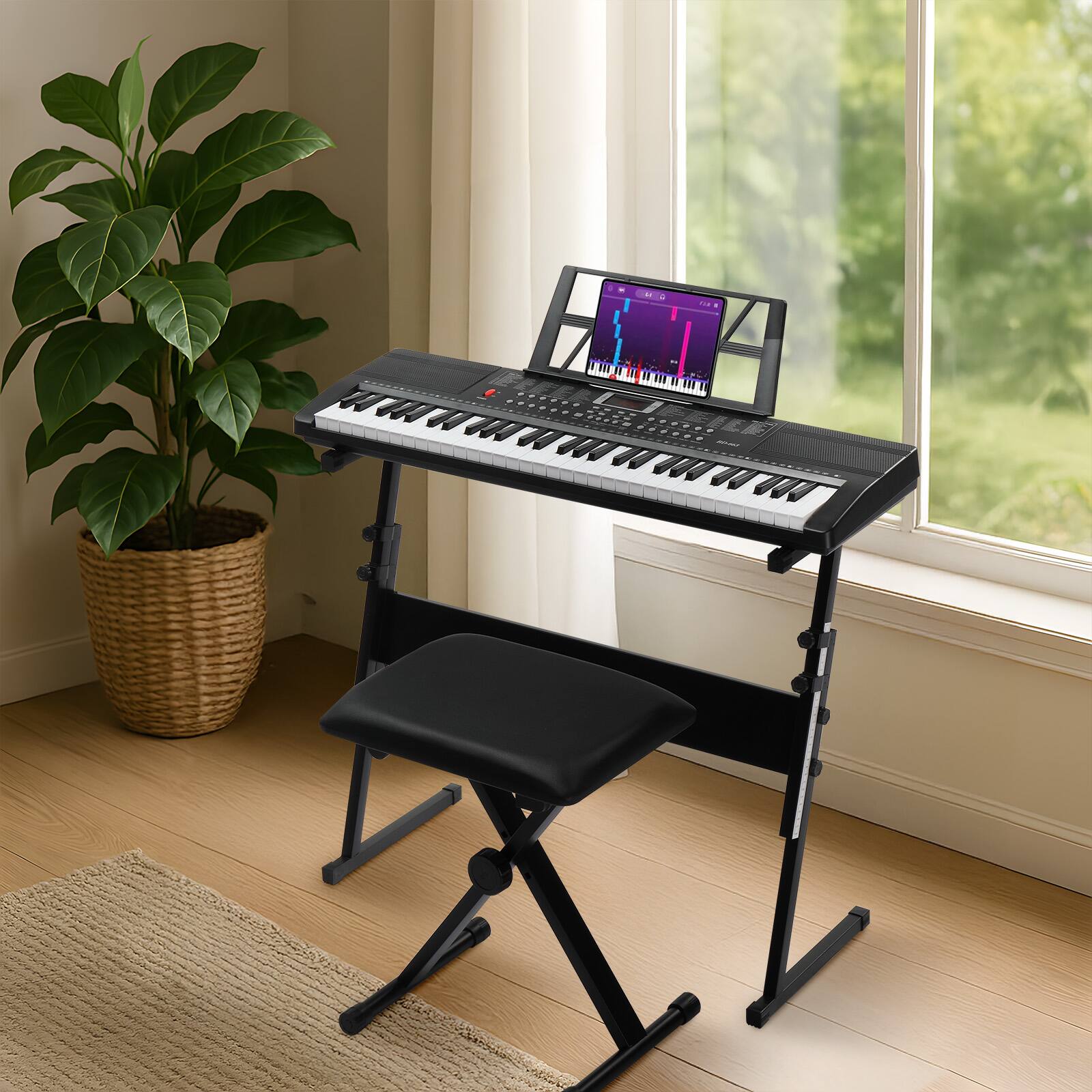 Front. Winado - 61 Key Lighting Electric Keyboard with Piano Stand,3 Teaching Modes.