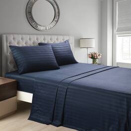 MarCielo - 4-Pieces Soft Striped Bed Sheets with 18 inches Deep Pocket - Navy