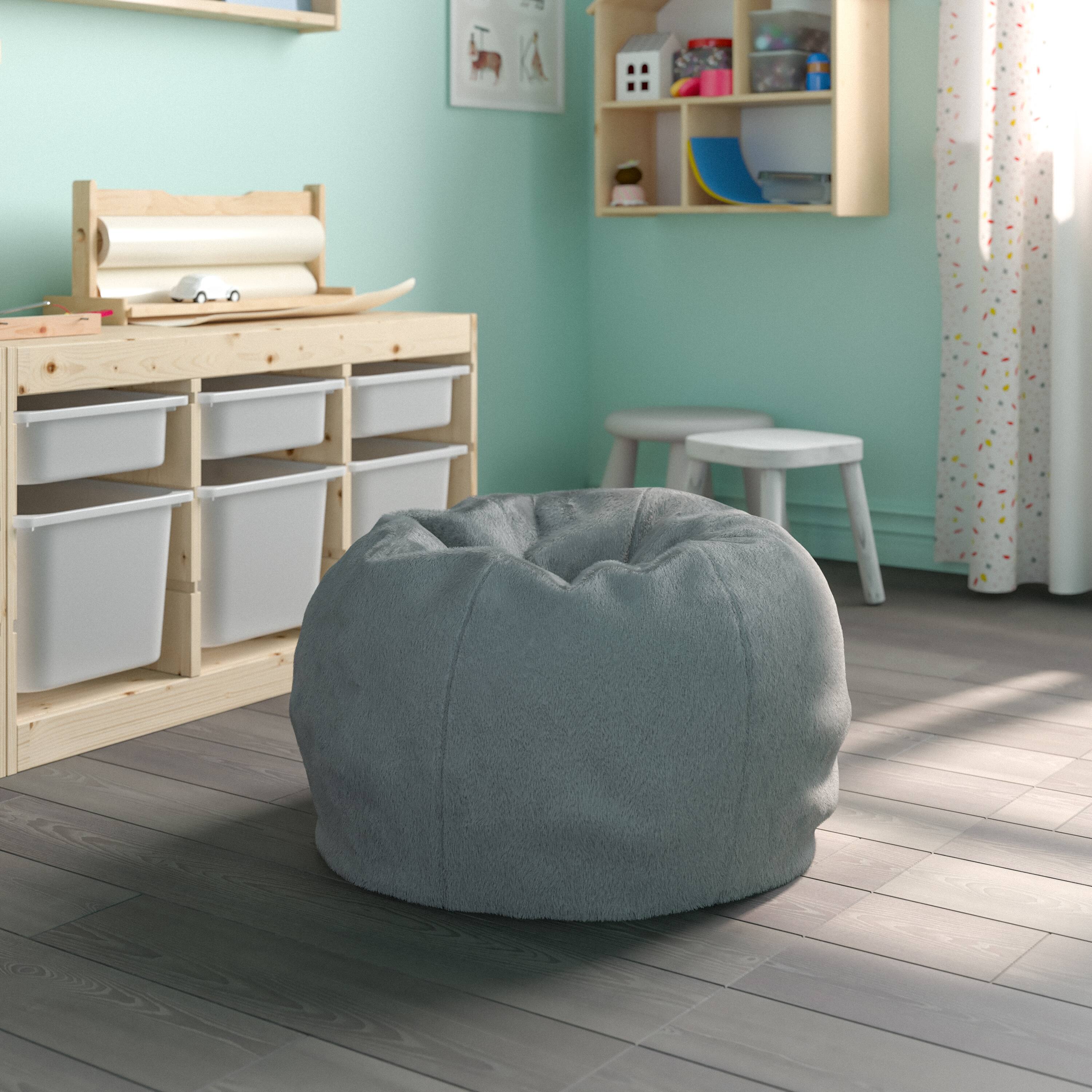 Alt View 1. Emma + Oliver - Small Bean Bag Chair for Kids and Teens - Gray Furry.