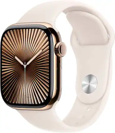 Front. Apple - Apple Watch Series 10 46mm Cellular Titatinum Gold - Gold.