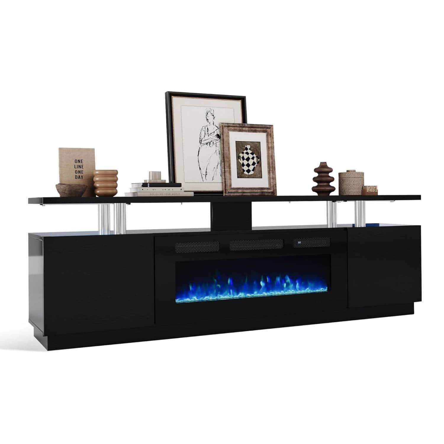 Qeetex - Electric Freestanding Fireplace Heater TV Stand for Living Room, Home