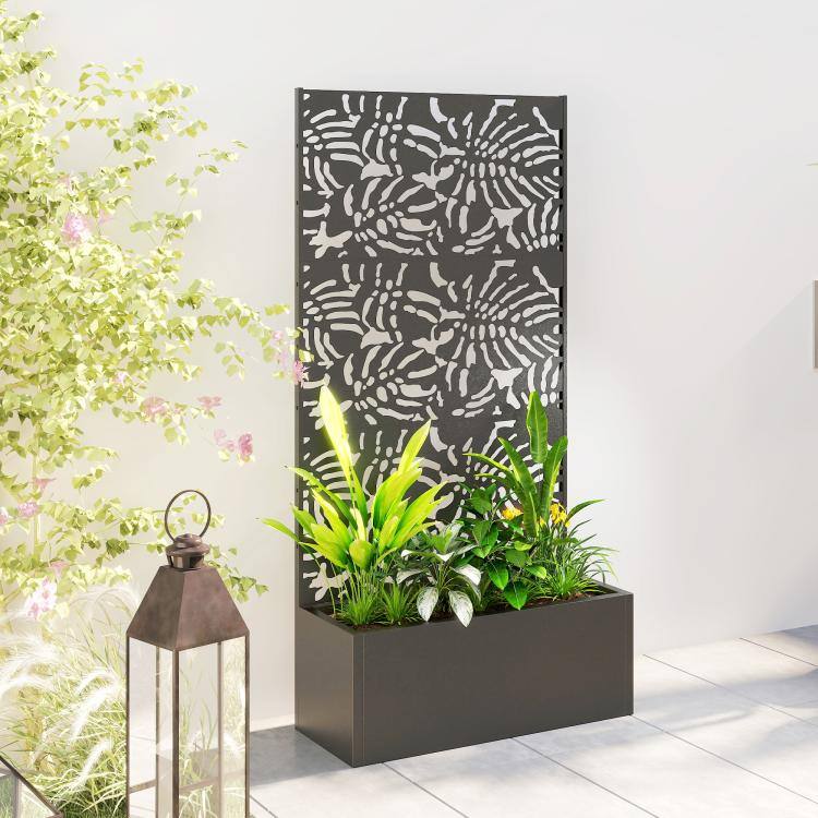 Alt View 9. PULUZ - Metal Planter Box with Trellis, 71 inch Tall Raised Garden Bed with Privacy Screen and Drainage Holes - Black.