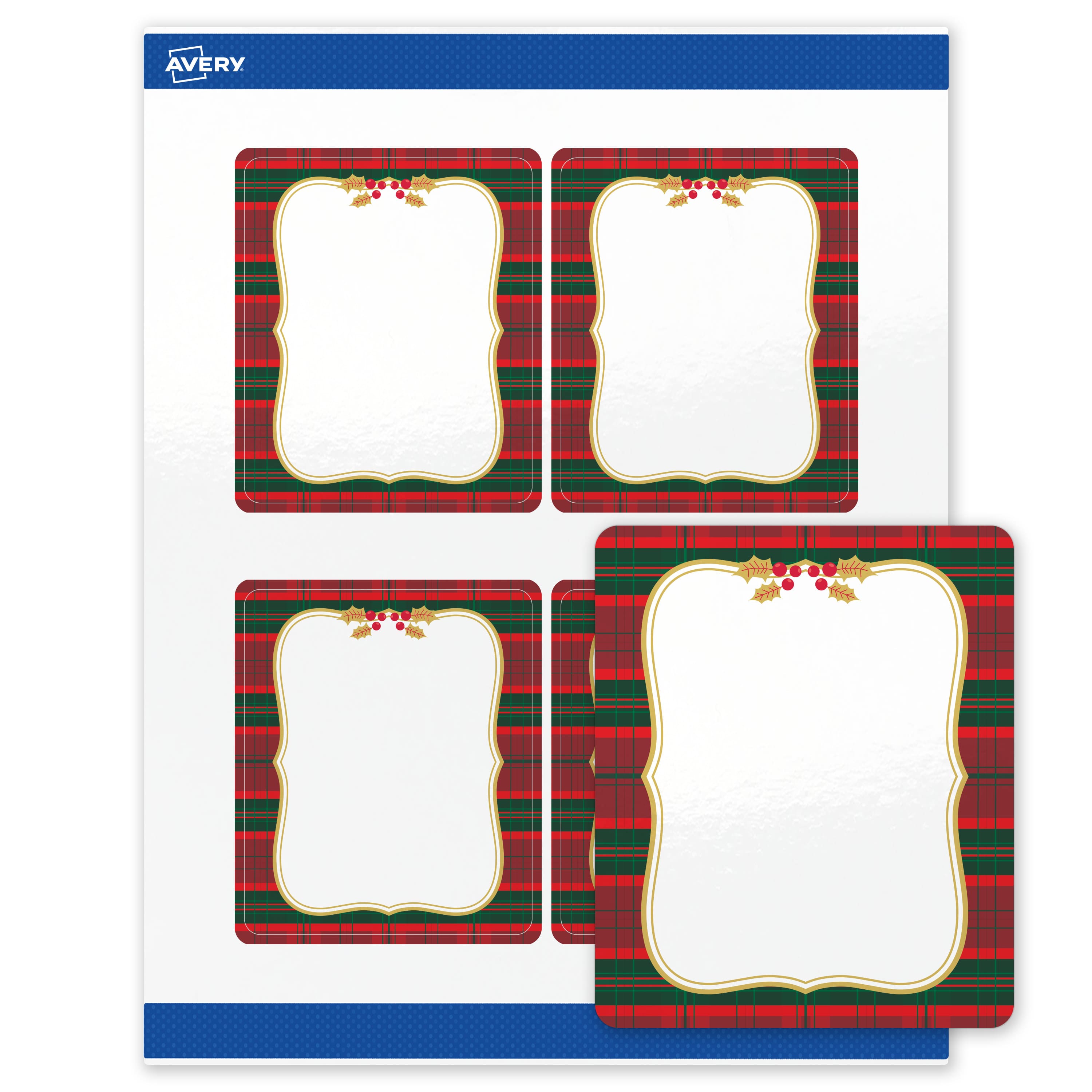 "Avery - Avery® Labels, 4"" x 3-1/3"", Gold-Red-Green Plaid, Glossy, 40ct - White" price history on PriceWatchPro